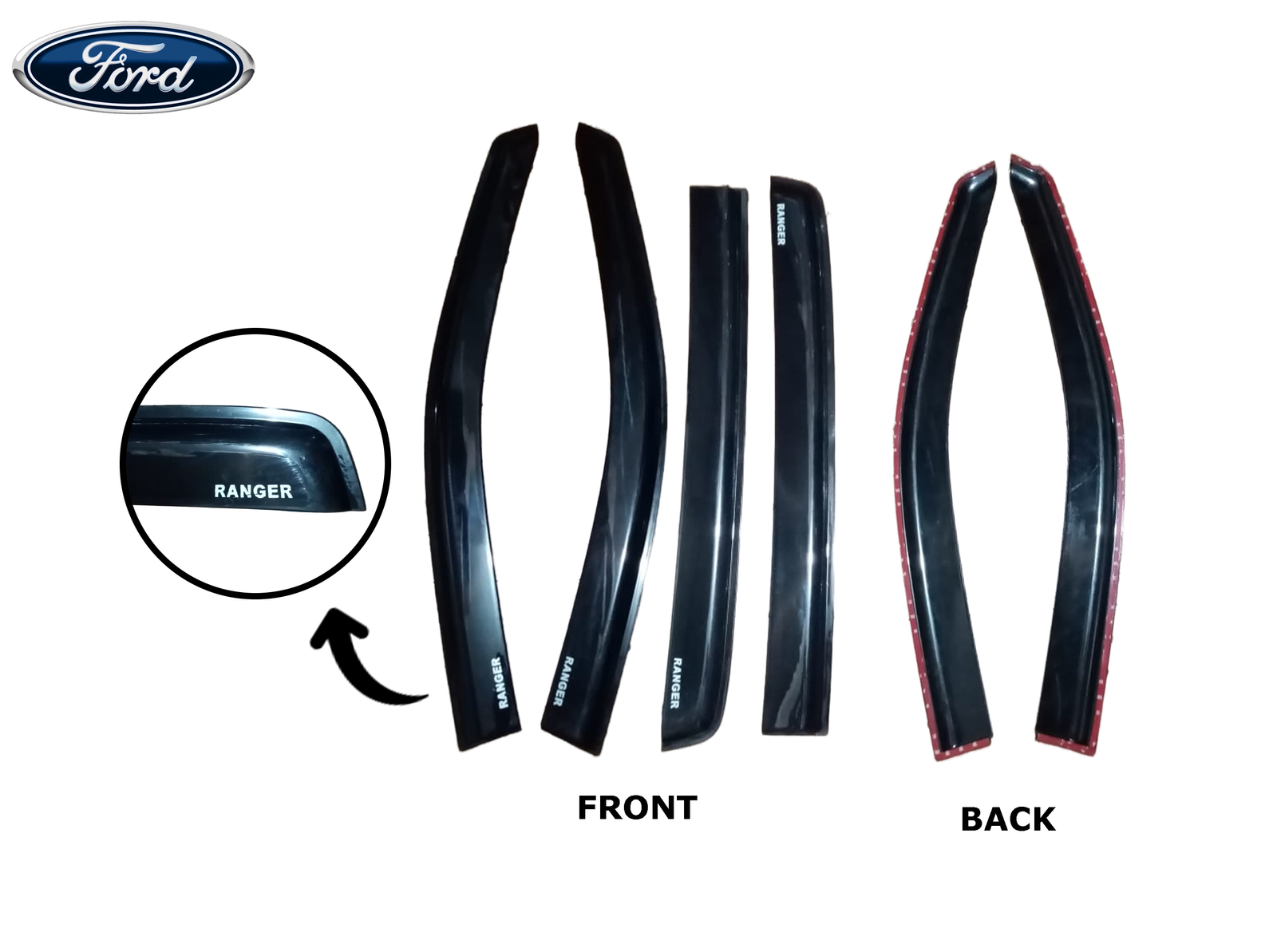 FORD RANGER 2012-2022 DOOR VISOR BLACK INJECTION