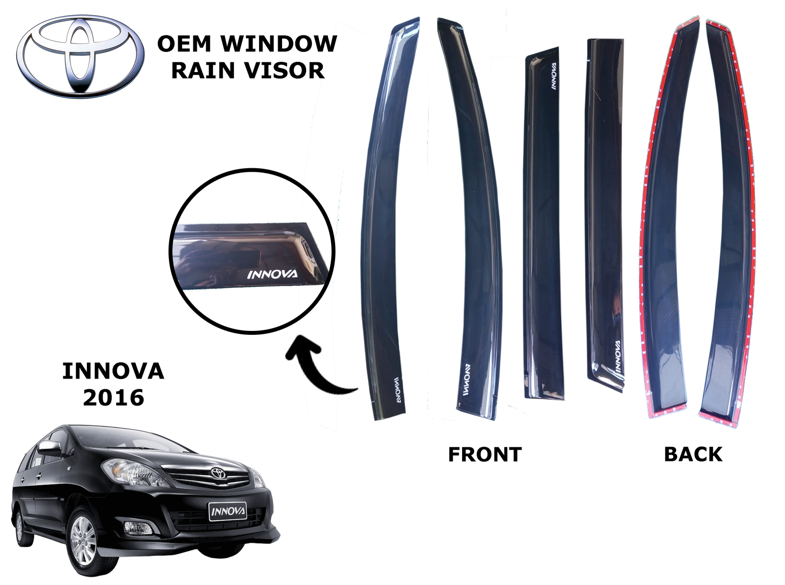 TOYOTA INNOVA 2016-2024 DOOR VISOR BLACK INJECTION