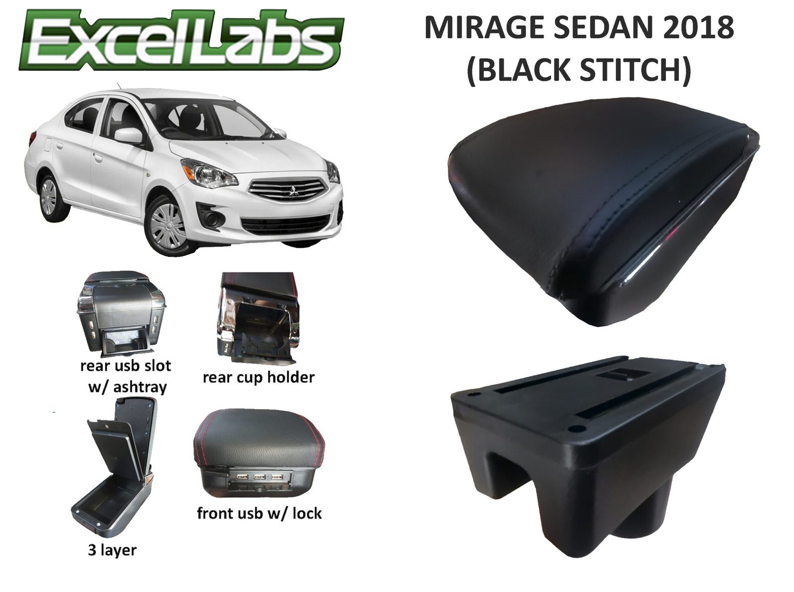 MIRAGE SEDAN 2018 ARM REST / CONSOLE BOX (BLACK SITCHES)