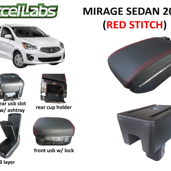 MIRAGE SEDAN 2018 ARM REST / CONSOLE BOX (RED STITCHES)