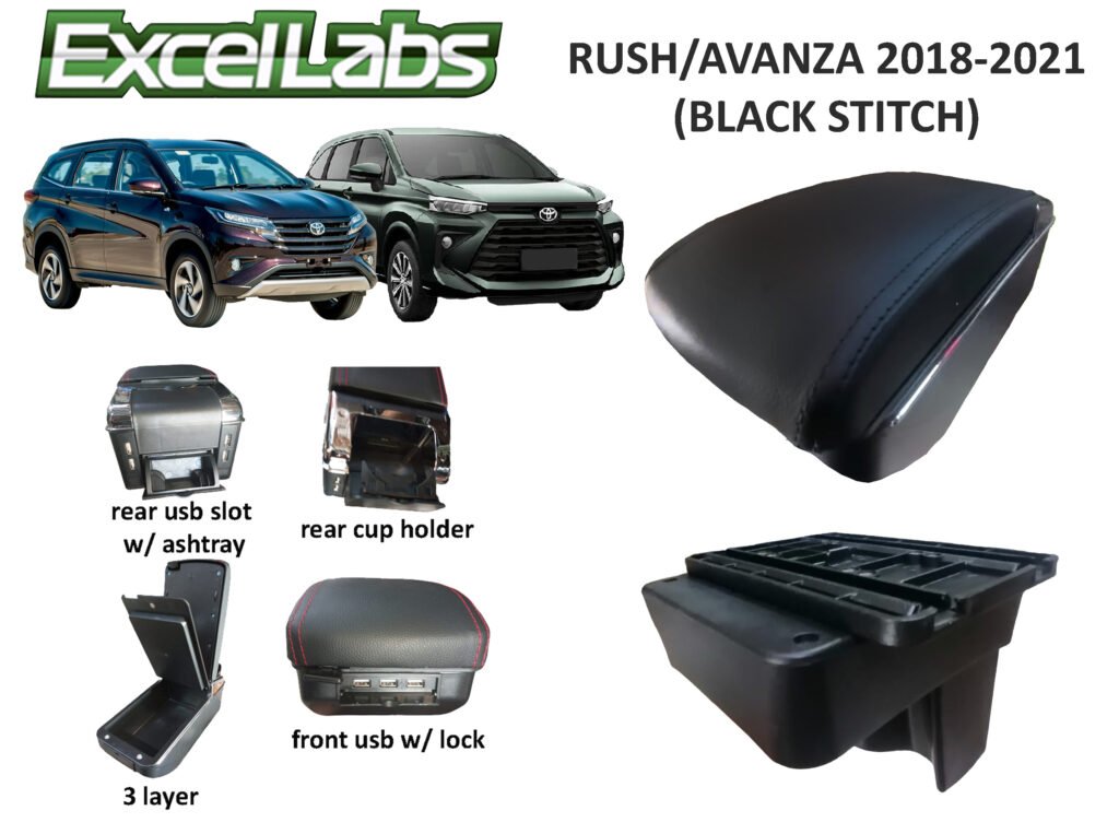 RUSH/AVANZA 2018-2021 ARM REST CONSOLE BOX (BLACK STITCHES)