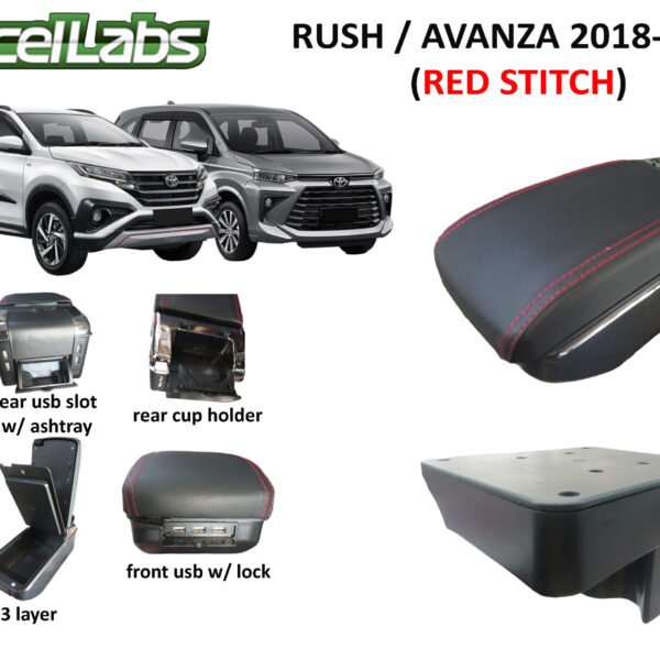 RUSH/AVANZA 2018-2021 ARM REST / CONSOLE BOX (RED STICHES)