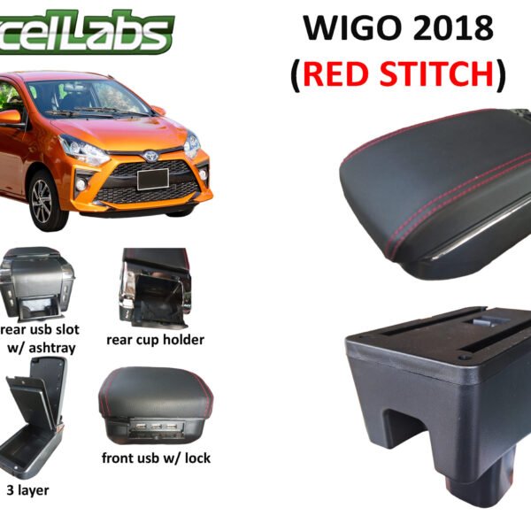 WIGO 2018 ARM REST / CONSOLE BOX (RED STITCHES)