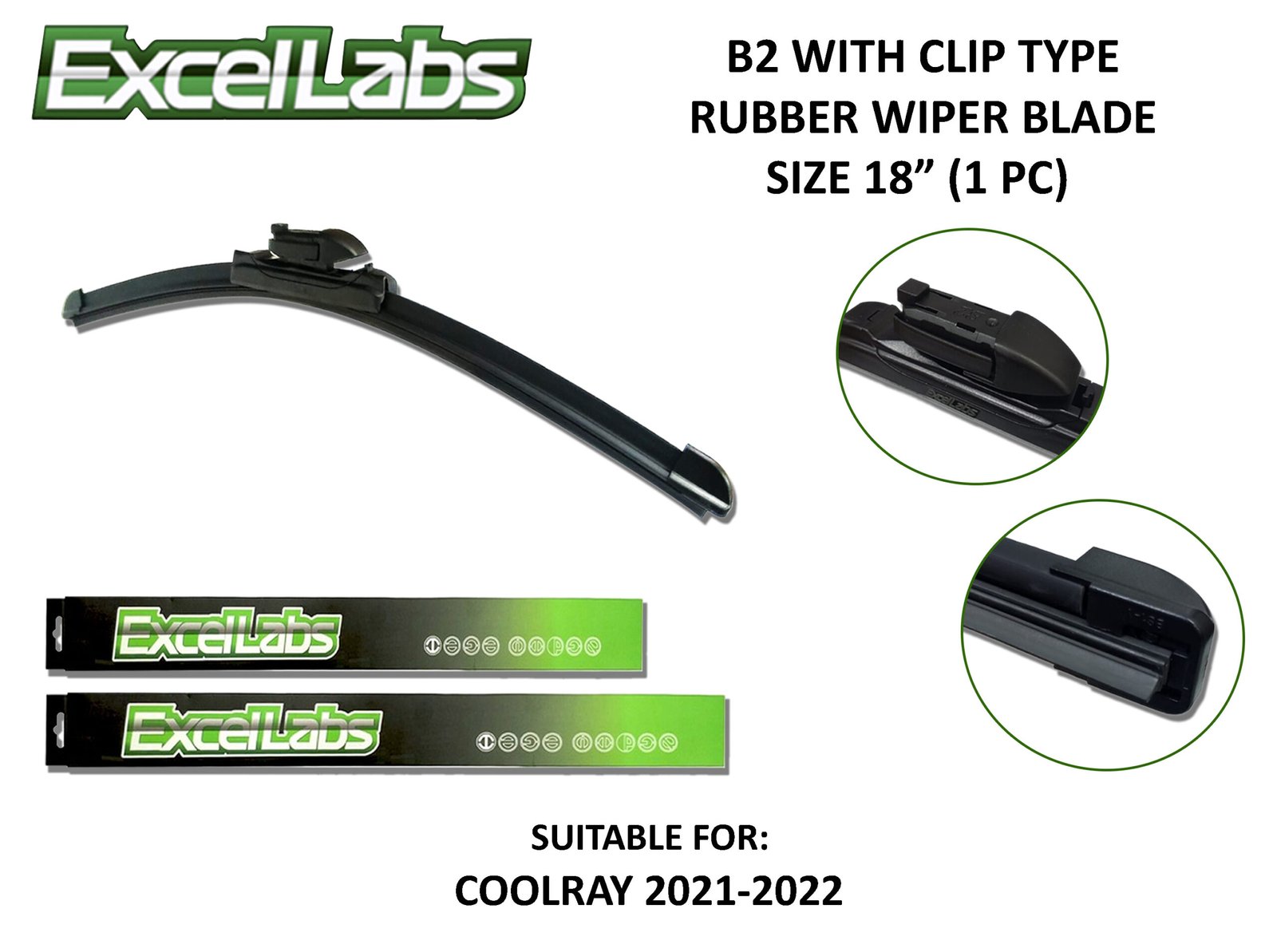 EXCELLABS RUBBER WIPER BLADE SIZE 18" (B2 WITH CLIP)