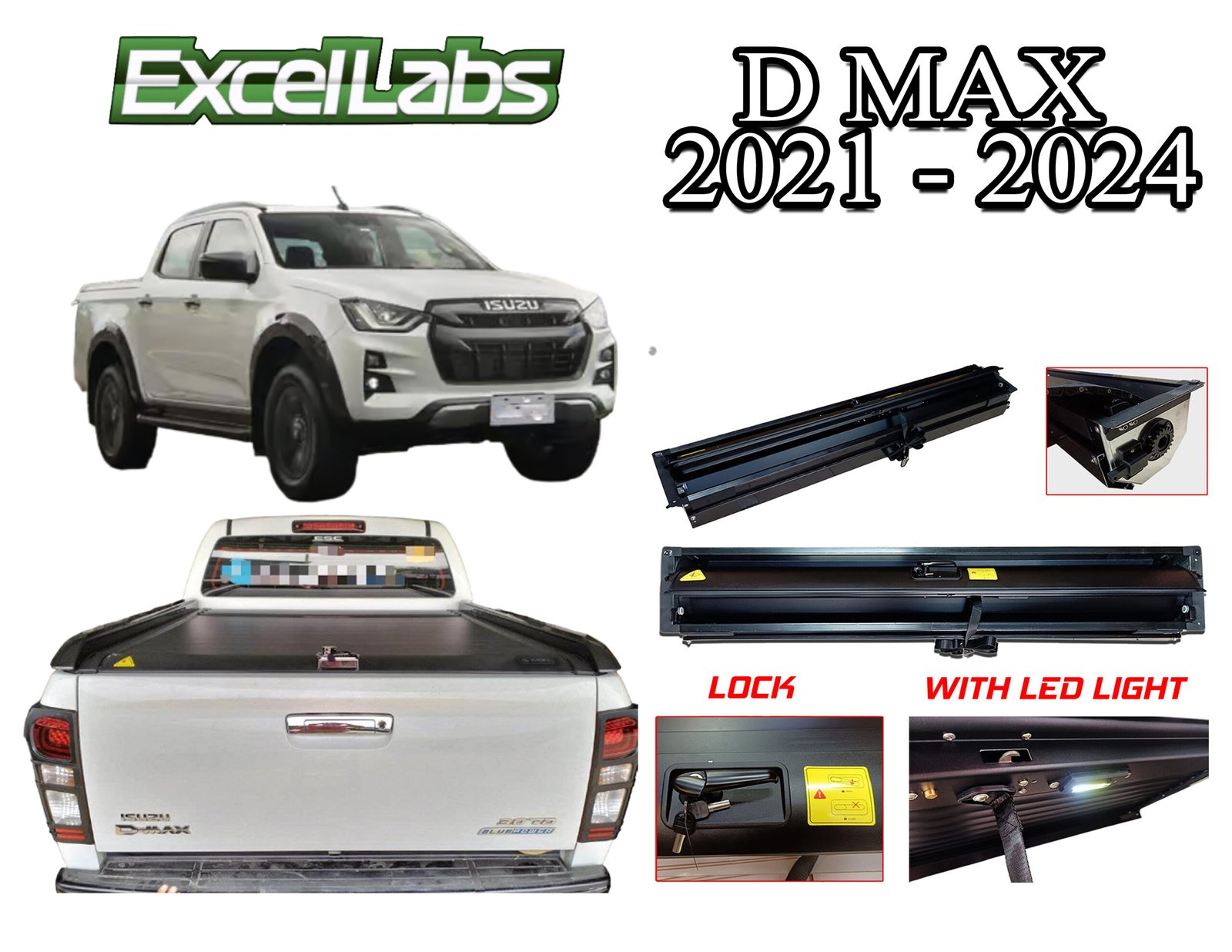 DMAX 2012-2024 / BT50 2019 -2024 / COLORADO 2017-2024  ALUMINUM ROLLER LID COVER WITH LOCK / WITH OUT ROLLBAR / WITH LED (BLACK)