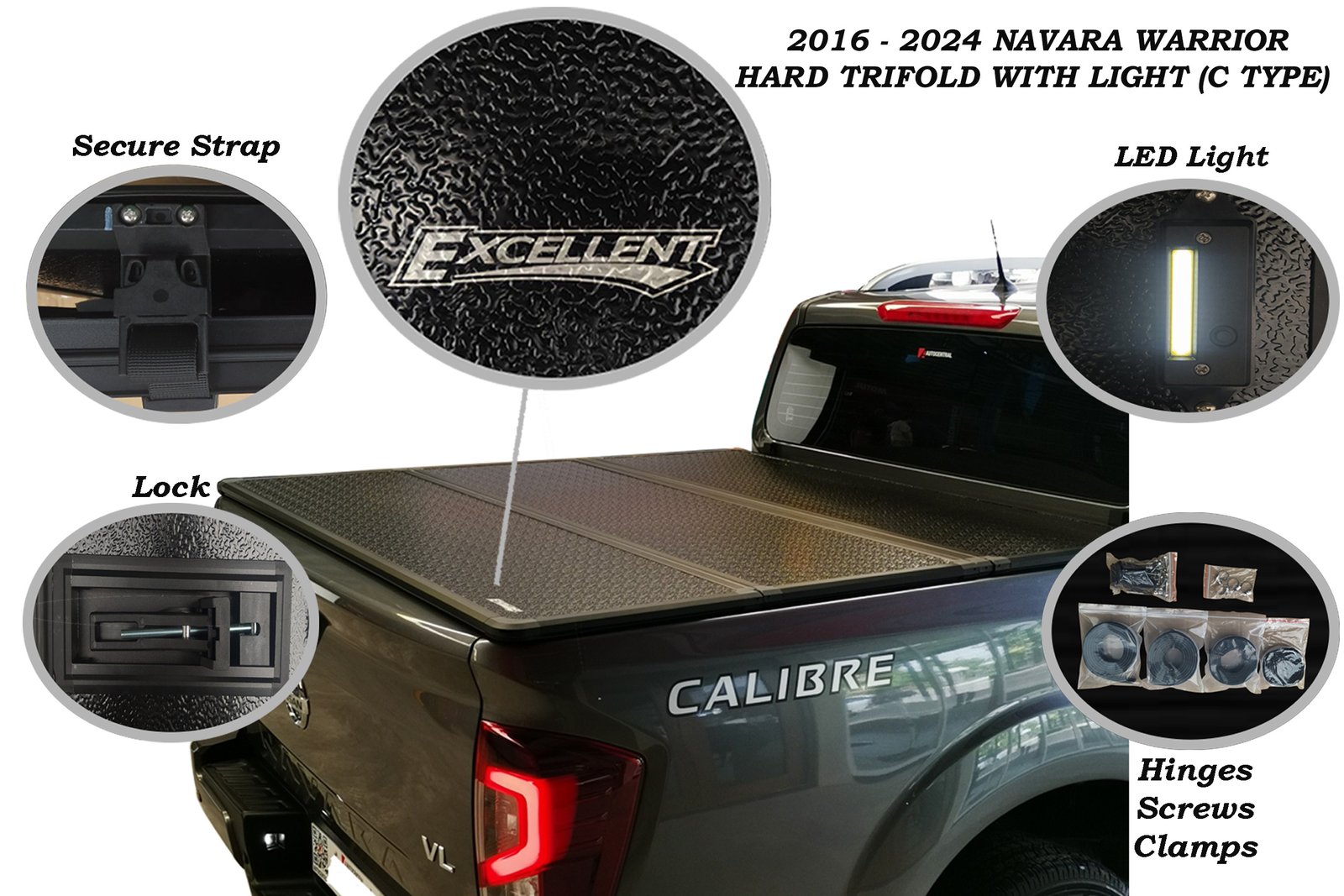 NAVARA 2012-2024 HARD TRIFOLD WITH LED B TYPE LE 4x2 and 4x4, VE, and VX VARIANT