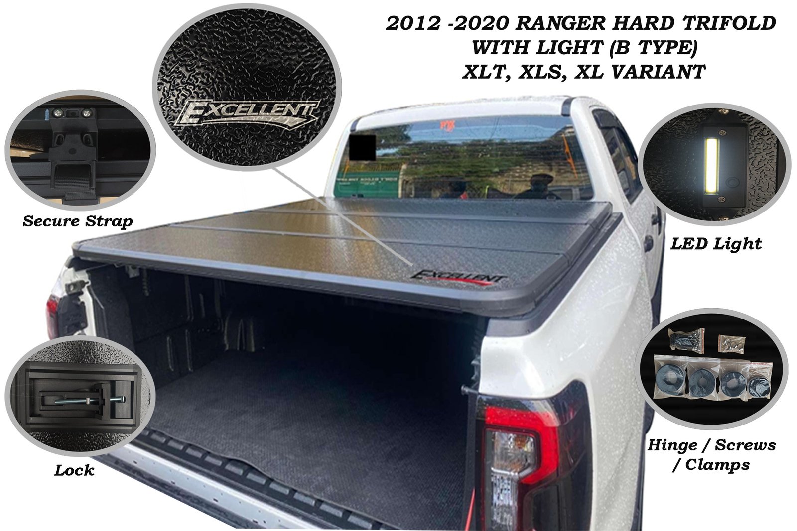 RANGER 2012-2020 HARD TRIFOLD WITH LIGHT B TYPE FOR VARIANT XLT, XLS, AND XL VARIANTS