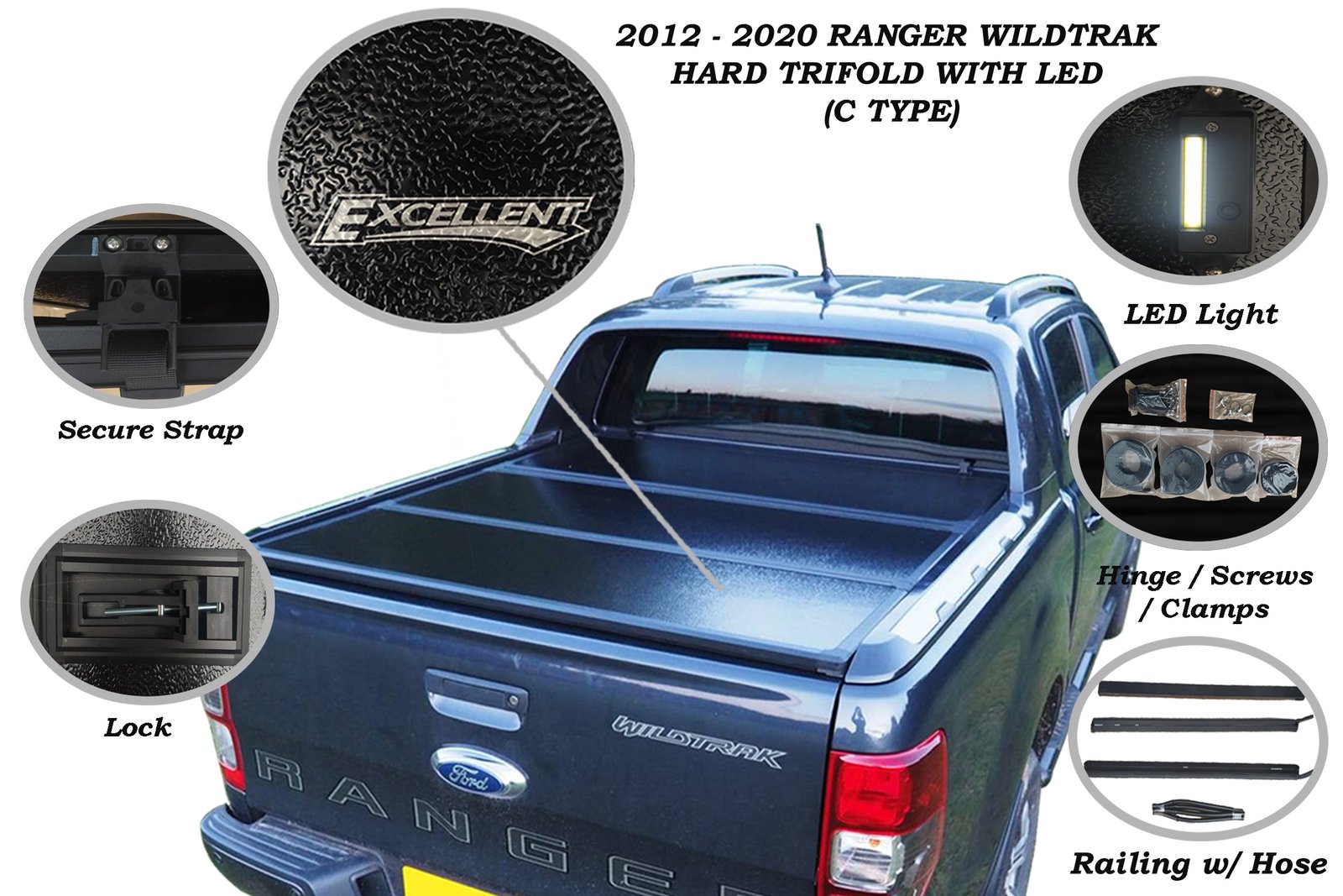 RANGER WILDTRAK 2012-2020  HARD TRIFOLD WITH LED C TYPE