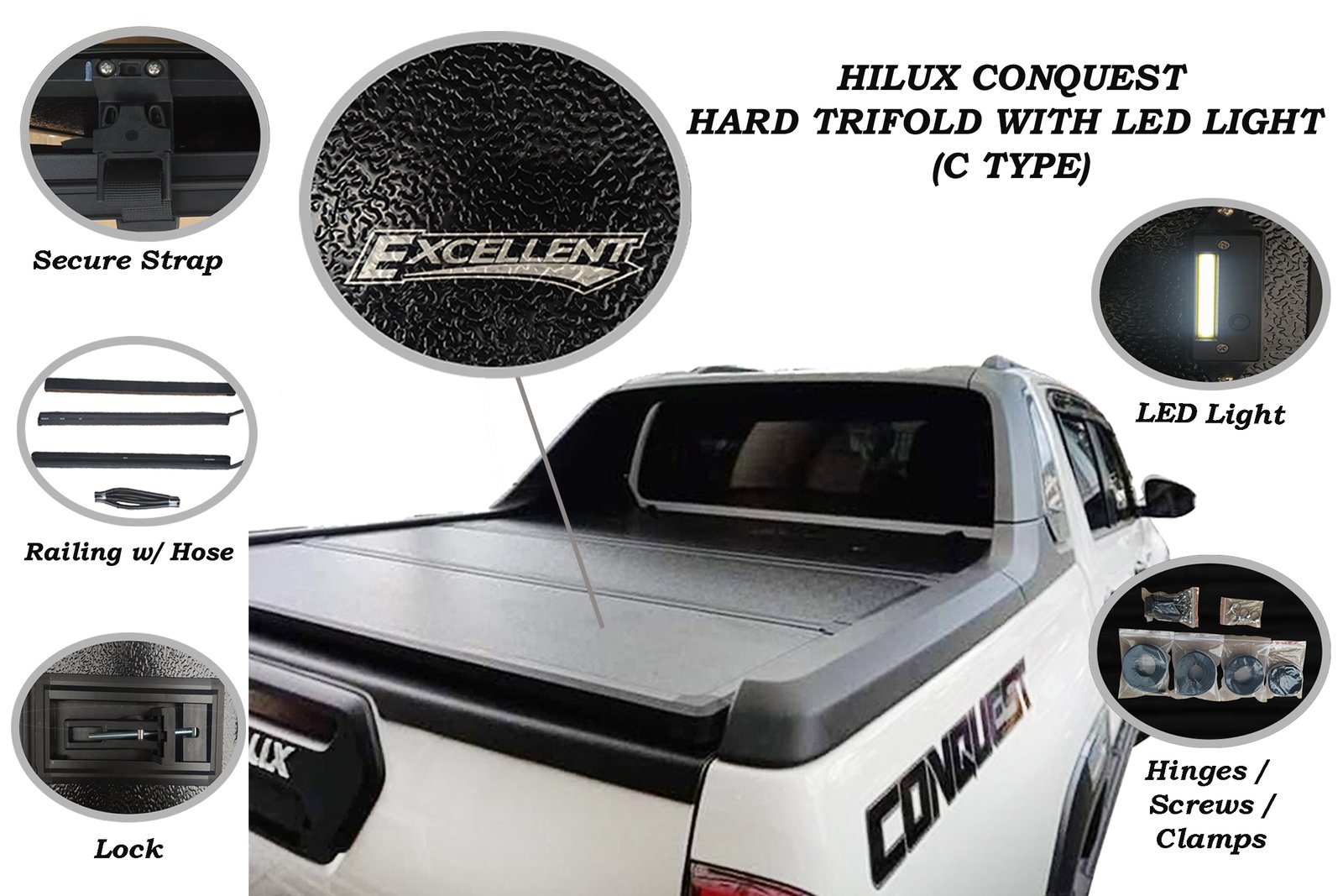 TOYOTA HILUX CONQUEST 2021 - 2024 HARD TRIFOLD WITH LED (C TYPE)