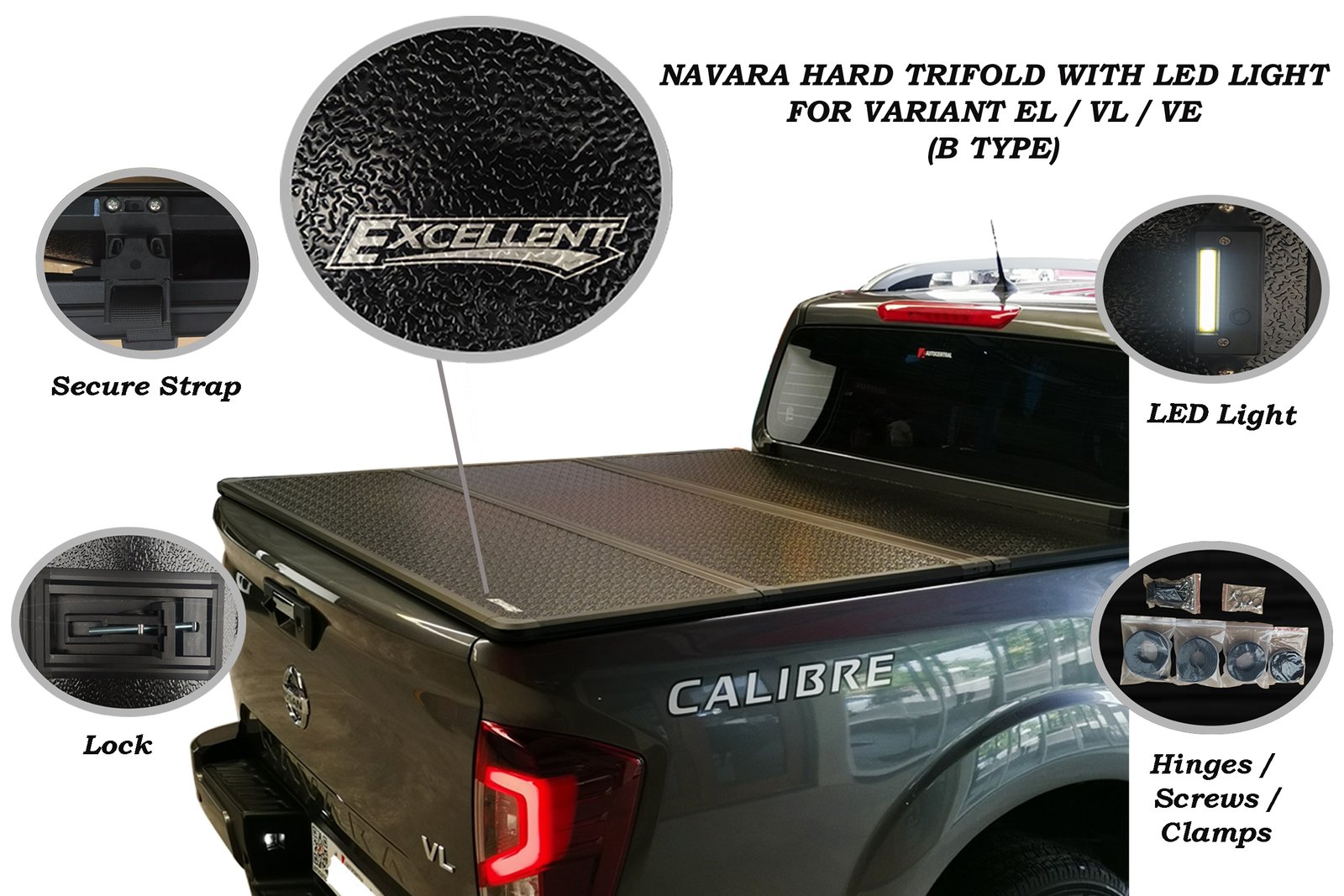 NISSAN NAVARA EL / VL / VE 2016 - 2024 HARD TRIFOLD WITH LED (B TYPE)