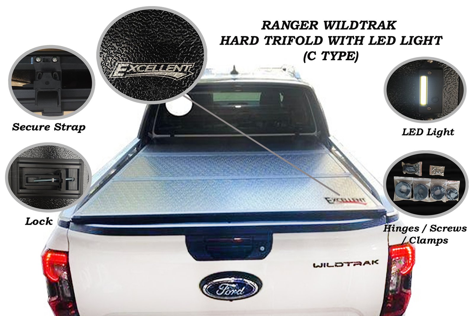 FORD RANGER WILDTRAK 2023 - 2025 HARD TRIFOLD WITH LED LIGHT (C TYPE)