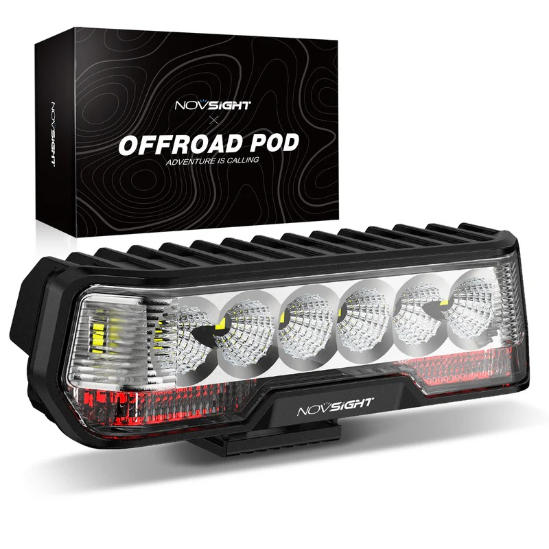 6 Inch LED Integrated Reverse and Brake Light Bar Flood Beam Red White