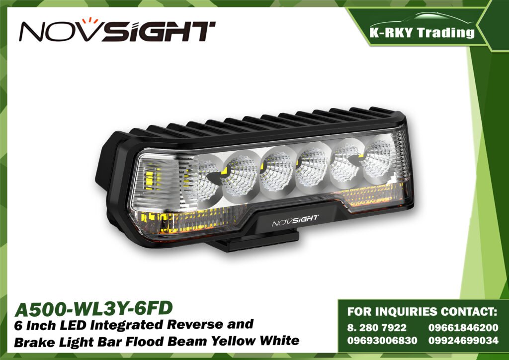 6 Inch LED Integrated Reverse and Brake Light Bar Flood Beam Yellow White