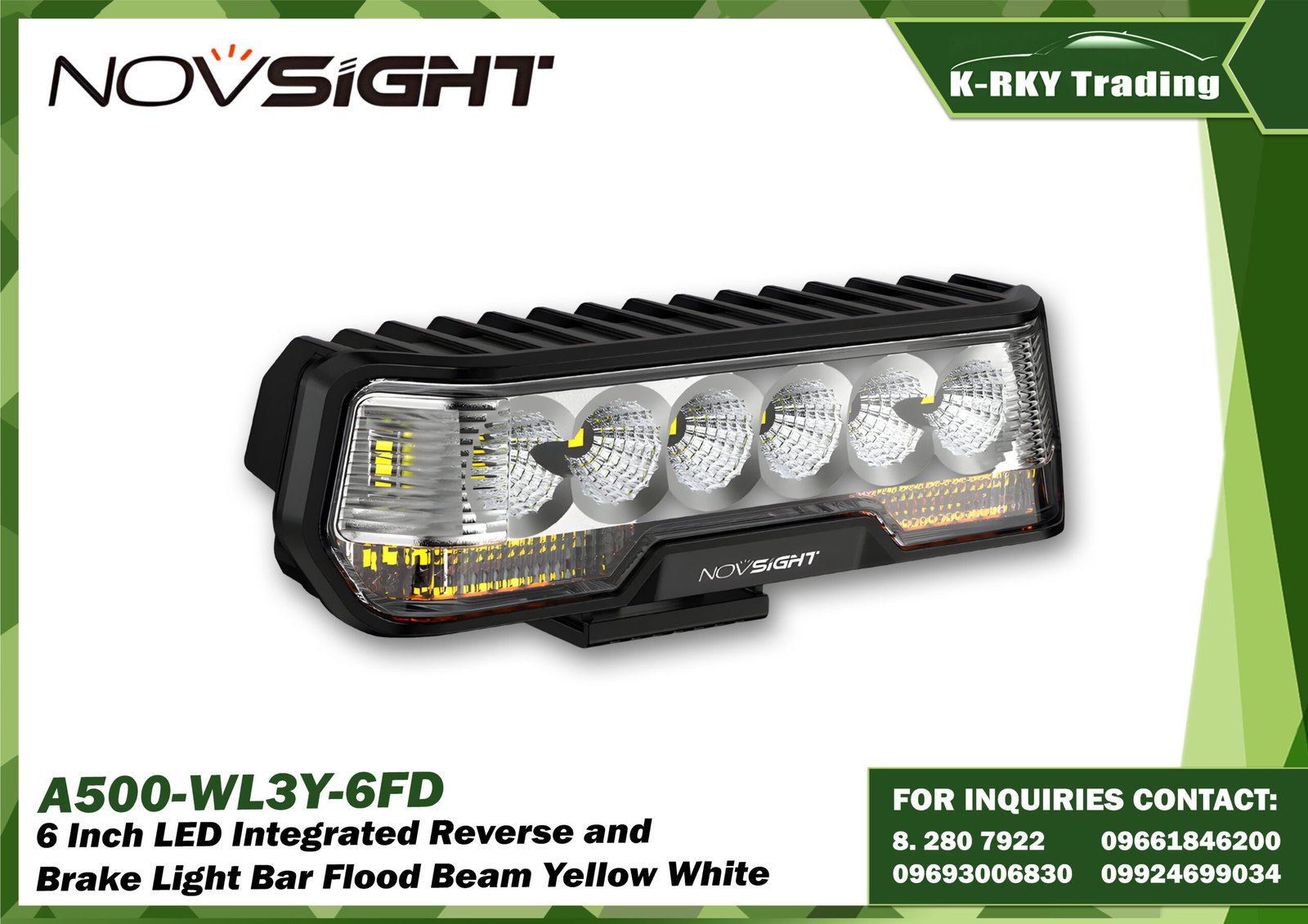 6 Inch LED Integrated Reverse and Brake Light Bar Flood Beam