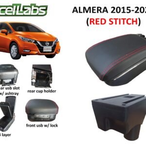 ACBALMHENAN-scaled-1.jpg ALMERA 2015-2020 ARM REST / CONSOLE BOX (RED STITCHES)