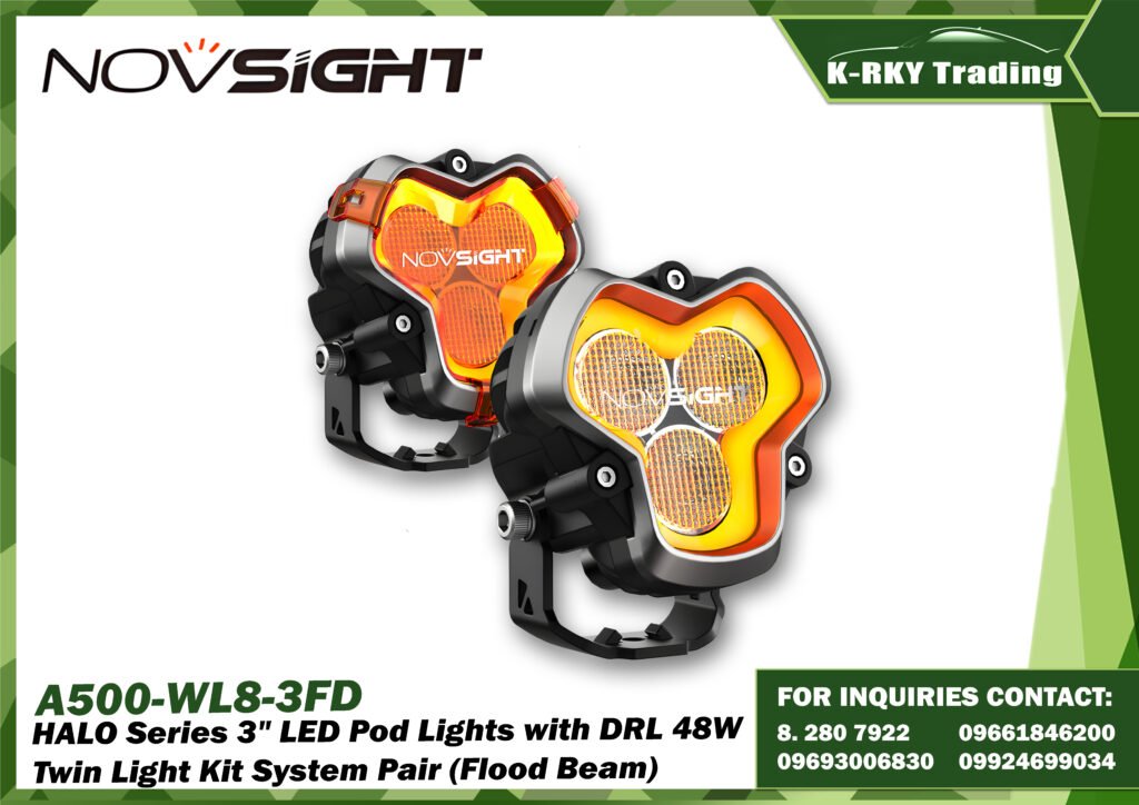 HALO Series 3" LED Pod Lights with DRL 48W Twin Light Kit System Pair (Flood Beam)