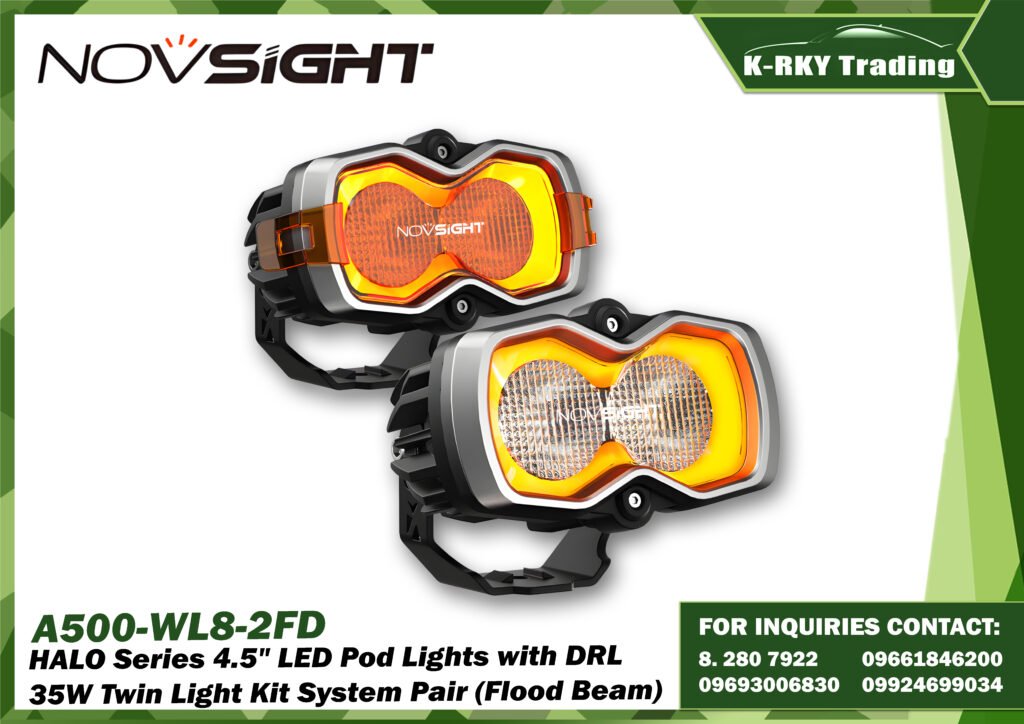 halo-series-4-5-led-pod-lights-with-drl-35w-twin-light-kit-system-pair-flood-beam