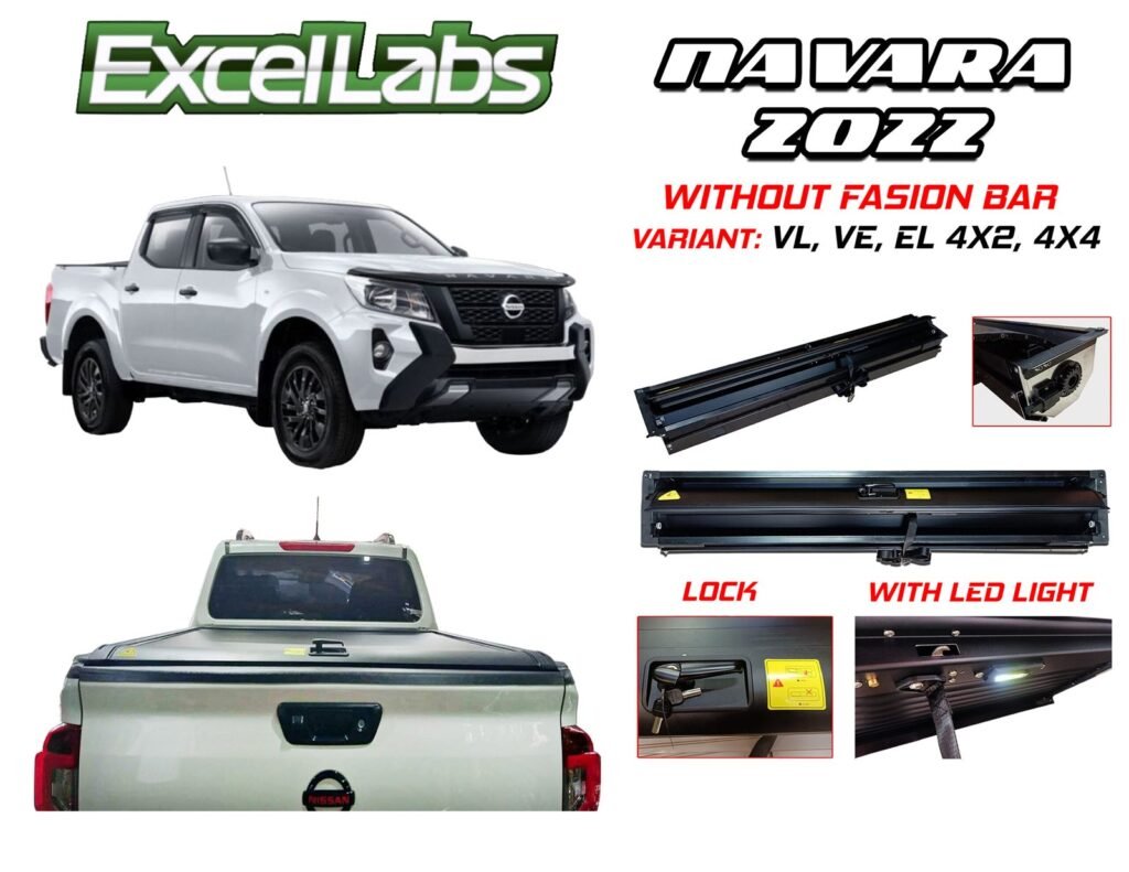 NAVARA 2016 - 2024 ALUMINUM MANUAL ROLLER LID COVER WITH LOCK AND LED (BLACK)