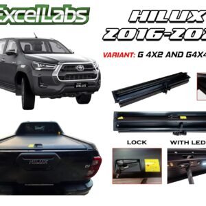 HILUX (E, J, G VARIANT) 2012 - 2024 ALUMINUM MANUAL ROLLER LID WITH LOCK AND LED (BLACK)