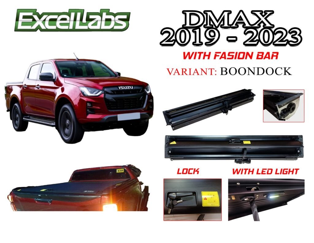 DMAX BOONDOCK 2021 -2024 ALUMINUM ROLLER LID COVER WITH ROLLBAR, LOCK AND LED (BLACK)