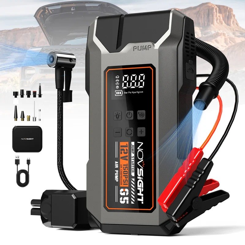 All-in-One Emergency Car Jump Starter with Tire Inflator and Air Pump 6000A