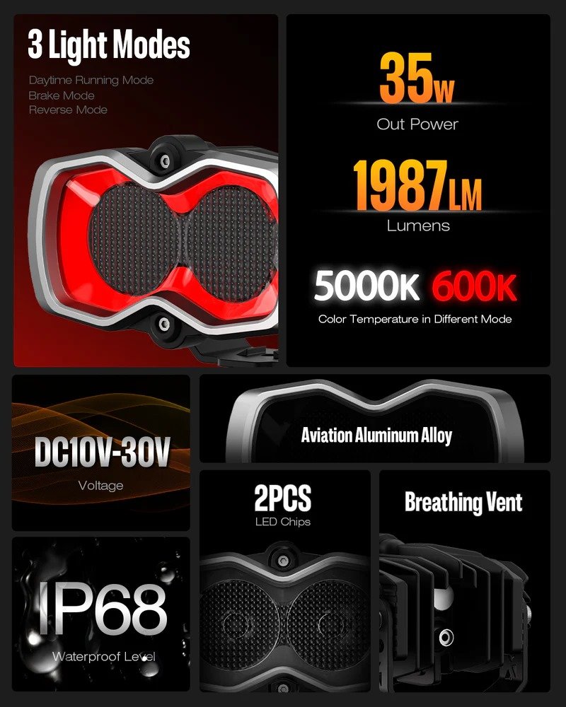 HALO Series 4.5" LED Third Brake Light Reverse Light 1pc/Set