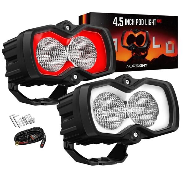 HALO SE Series 4.5-inch LED Pod Lights with Red and White DRL (Flood Beam)