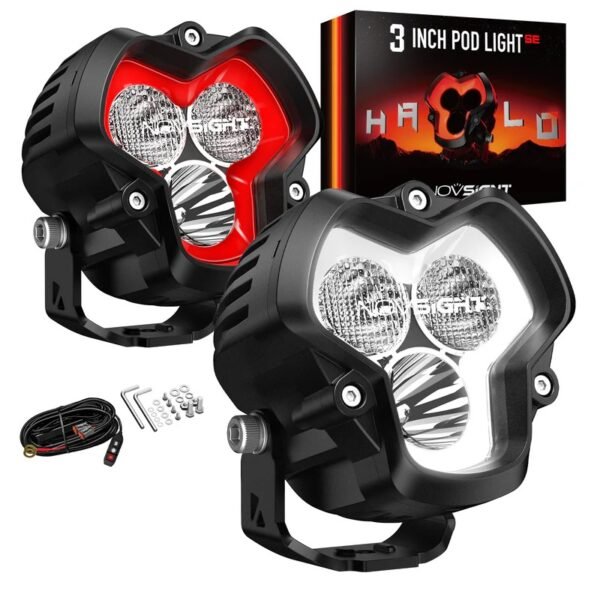 HALO SE Series 3-inch LED Pod Lights with Red and White DRL (Combined Beam)