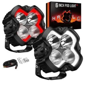 HALO SE Series 6-inch LED Pod Lights with Red and White DRL (Combined Beam)
