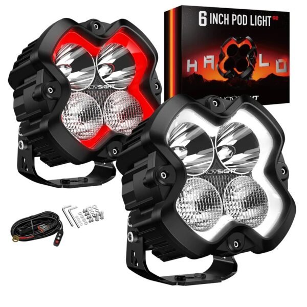 HALO SE Series 6-inch LED Pod Lights with Red and White DRL (Combined Beam)
